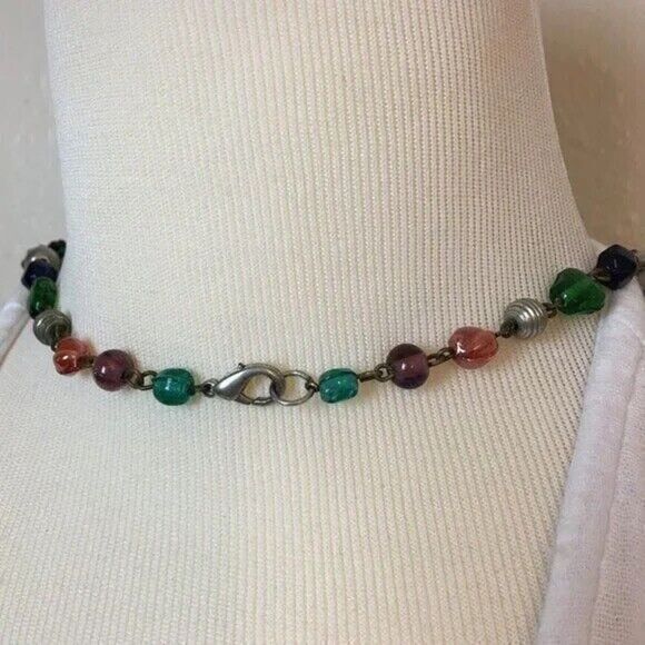 Layered Beaded Necklace Silver Tone Multicolor Multi Strand Statement 23in - Picture 4 of 7
